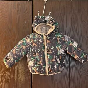 Riley & James babies gray quilted winter jacket. Fleece lined. Size 12 Months.